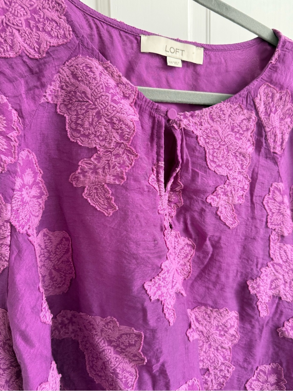 LOFT Fuchsia Purple Floral Embroidered Peasant Tunic - Picture 2 of 2